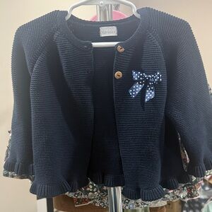 Navy Blue Kids Sweater with Polka Dot Bow